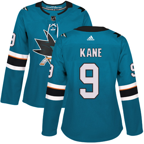 Adidas San Jose Sharks 9 Evander Kane Teal Home Authentic Women Stitched NHL Jersey